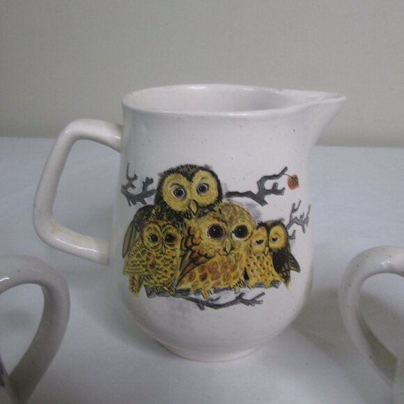 Enesco Tea Pot 4 Mug Set Owls Vintage - Picture 7 of 13